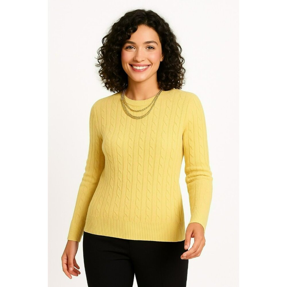L.L. Bean Lambs Wool Womens Small Cable Knit Sweater Yellow